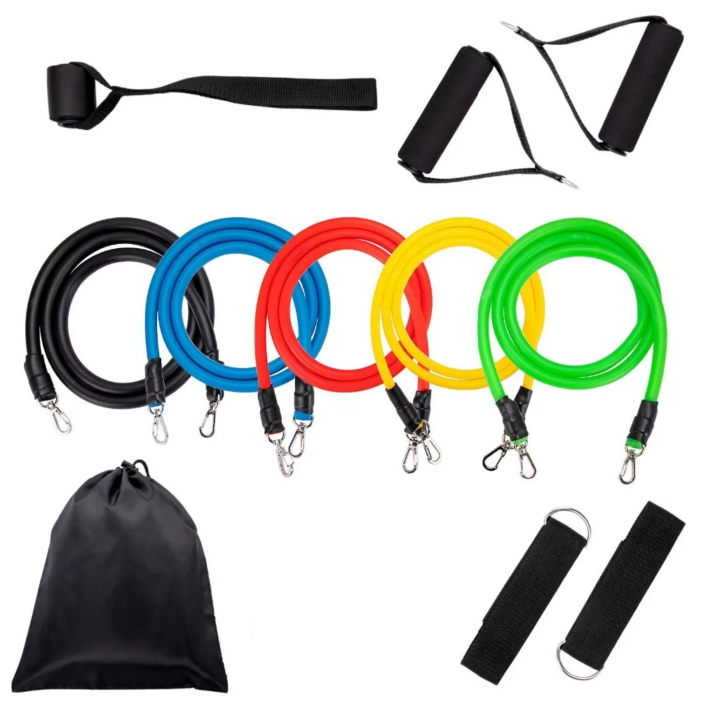 11 Pcs Resistance Band Set  Gym Strength Training Rubber Loops Band Workout Fintess Exercise Bands Door Anchor Ankle Strap
