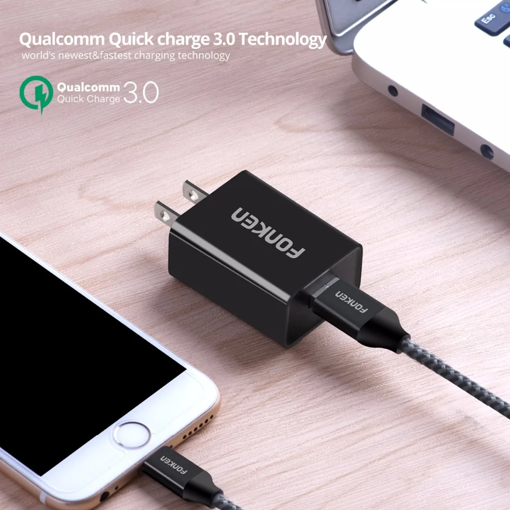 FONKEN QC3.0 USB зарядное устройство для телефона адаптер 18 Вт портативный быстрая зарядка Разъем для смартфона США штекер телефона USB адаптер зарядное устройство для путешествий