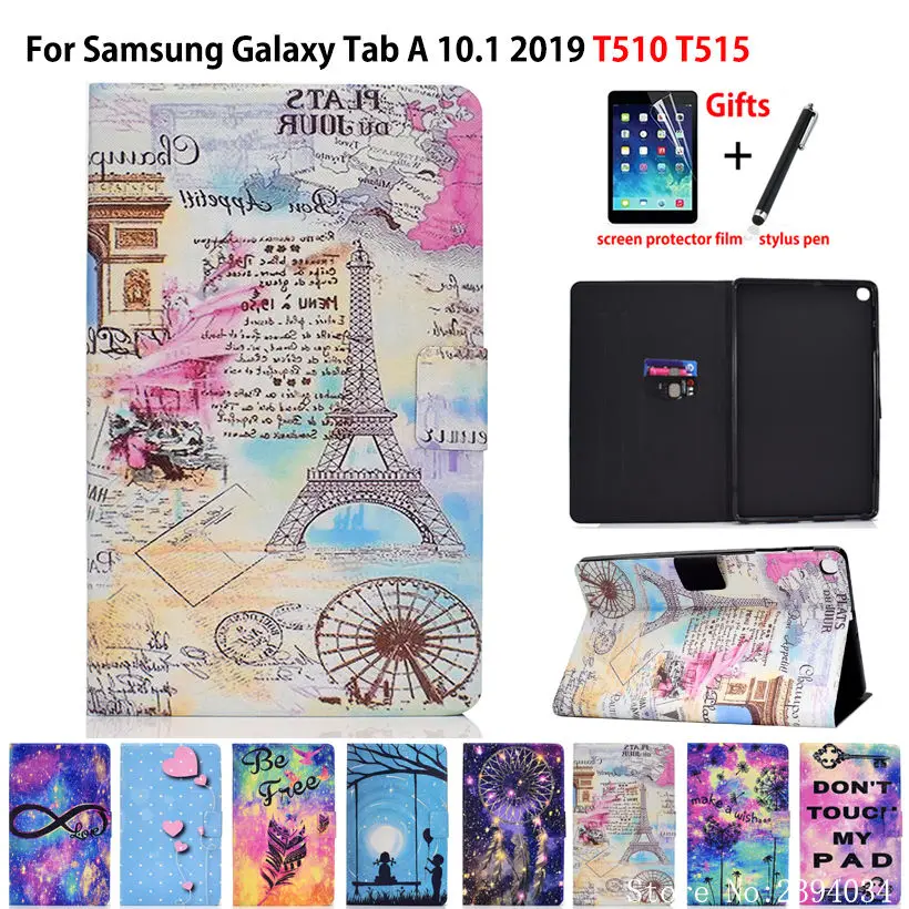 Tower Painted Case For Samsung Galaxy Tab A 10.1 T510 T515 SM-T510 SM-T515 Cover Funda Tablet Flip Stand Shell Coque+Gift