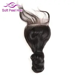 Мягкость волос бразильский закрытие свободная волна свободная часть 4x4 Remy натуральные волосы Кружева Закрытие С Детские волосы