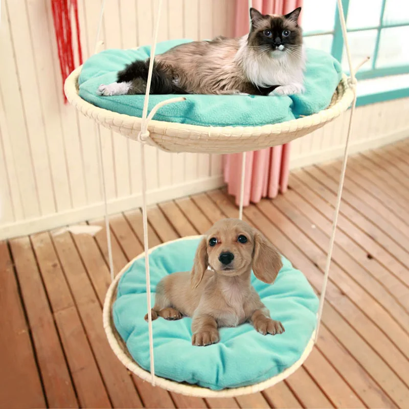 Koop Katten Hangmat katten bed Een laag Twee layer Kat Grab Plank Kat Springen Geweven Stro Milieuvriendelijk en Duurzaam comfort en warmte