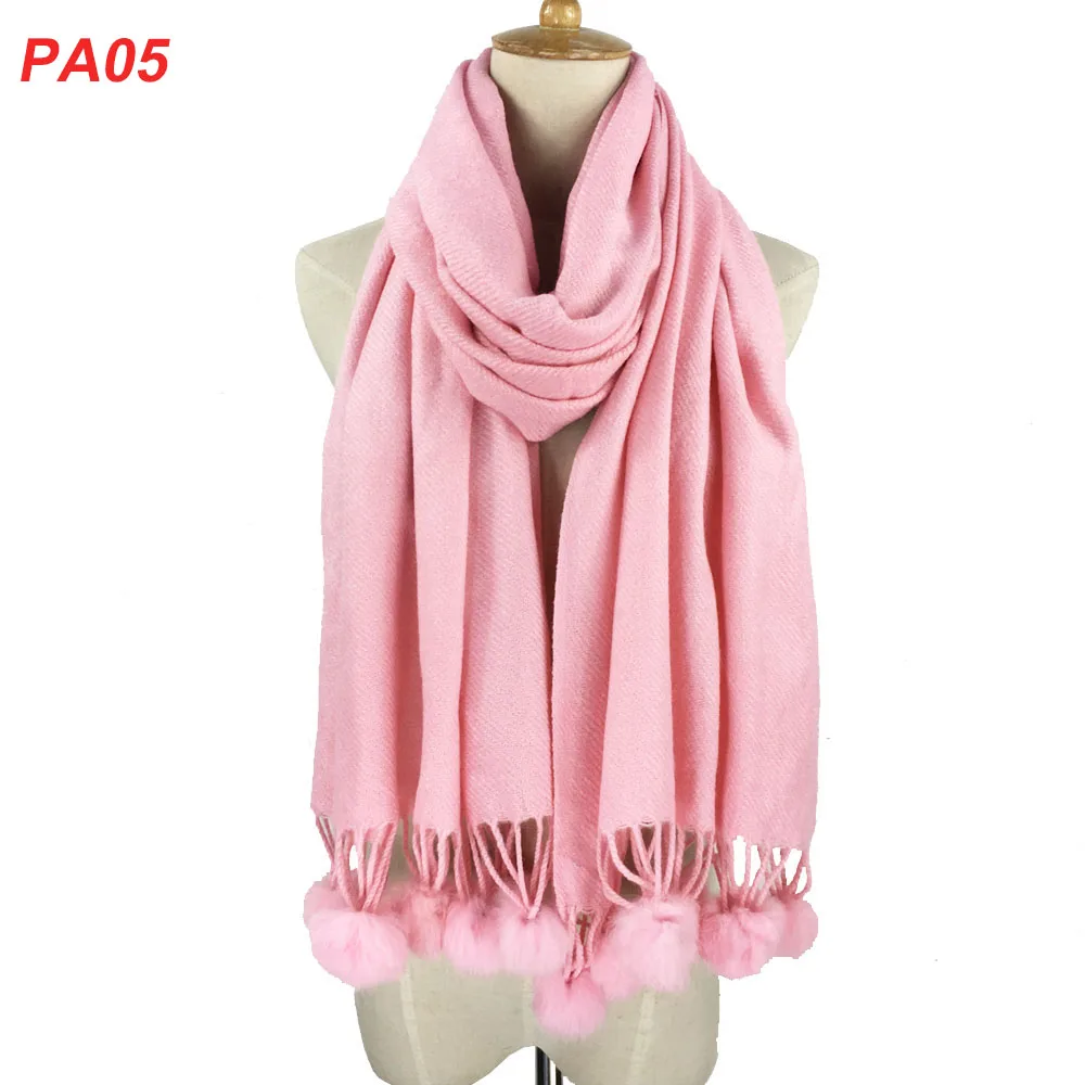 Очень популярный акриловый простой мягкий красочный шарф с помпоном, более 20 цветов, теплые шарфы для женщин и девочек