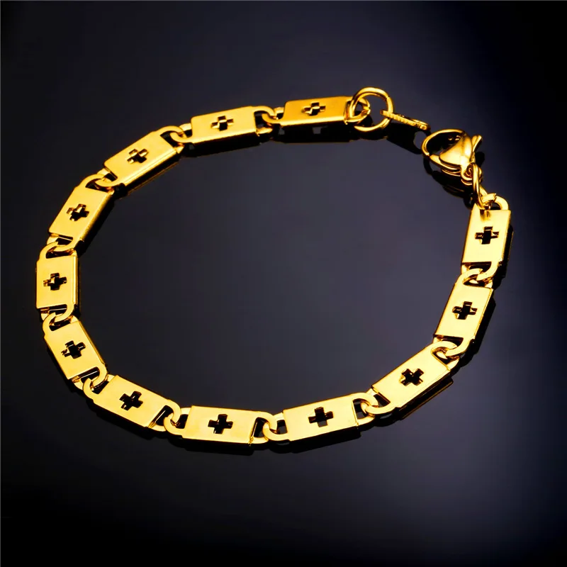 Cross Hand Chain Gold Bracelet For Men/Women Stainless Steel/Gold Color