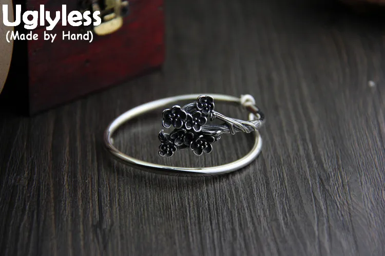 

Uglyless 100% Real S925 Vulcanize Thai Silver Flower Women Romantic Floral Bangles Ethnic Handmade Adjustable Bangle Fine Bijoux