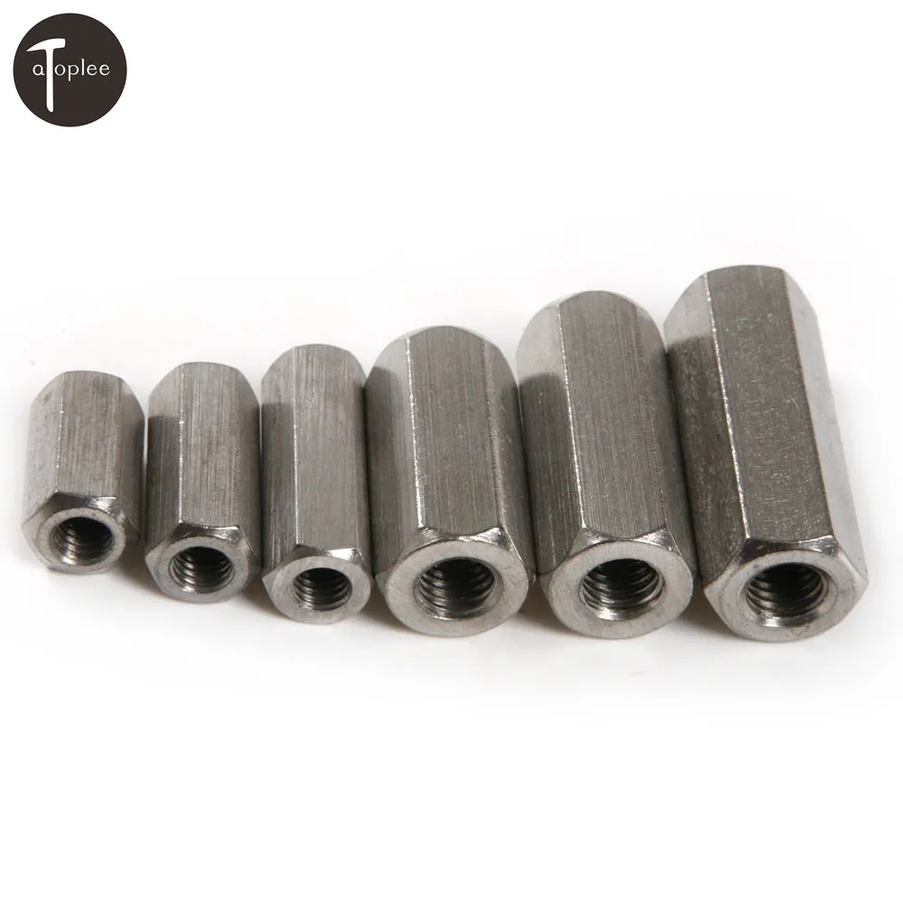 6PCS 304 Stainless Steel Long Rod Coupling Hex Nut M6/M8 Thread Nut