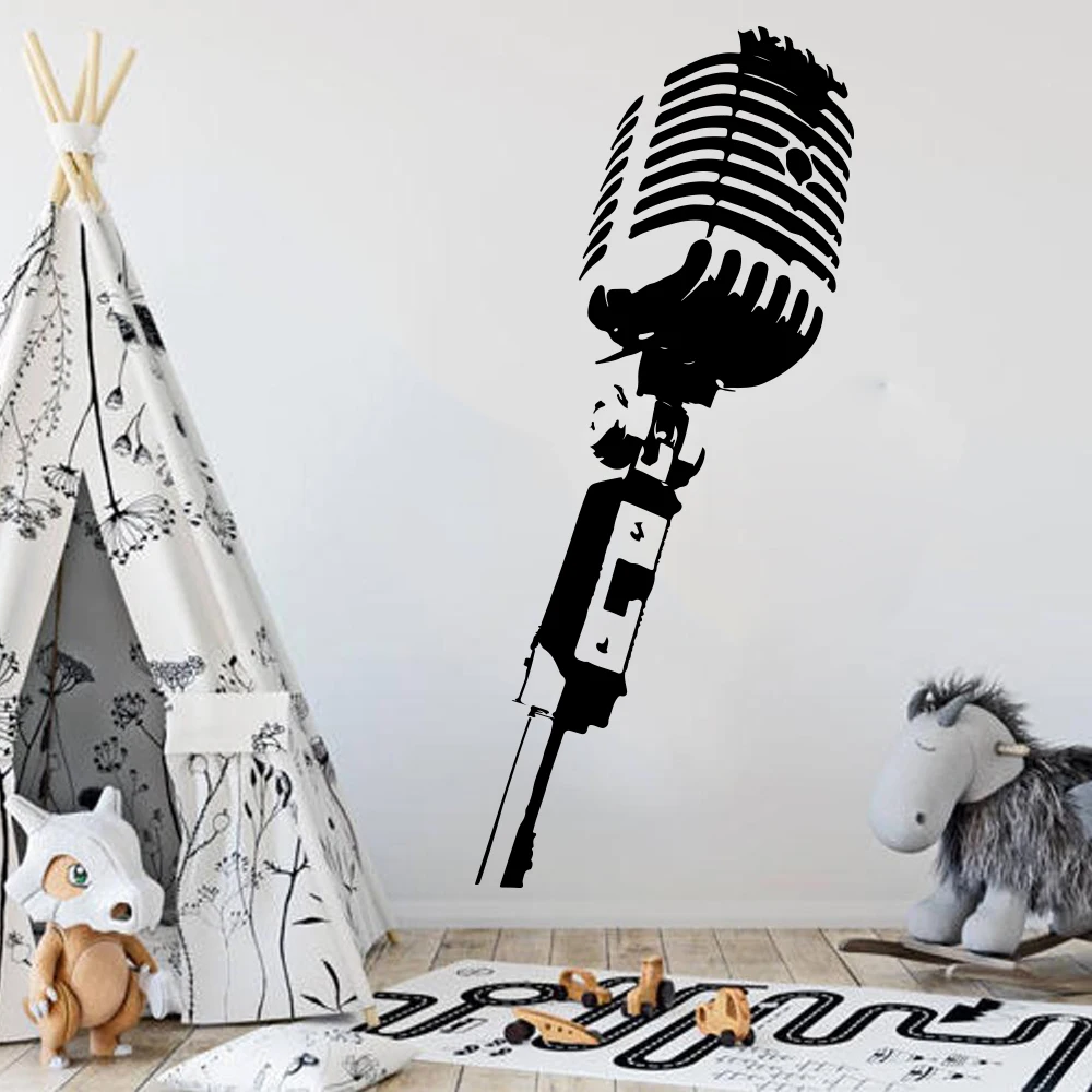 Large Microphone  Music Wall Decal Bedroom Baby Nursery  Microphone  Mic Studio Wall Sticker Classroom Kids Room Vinyl Decor Art (1)