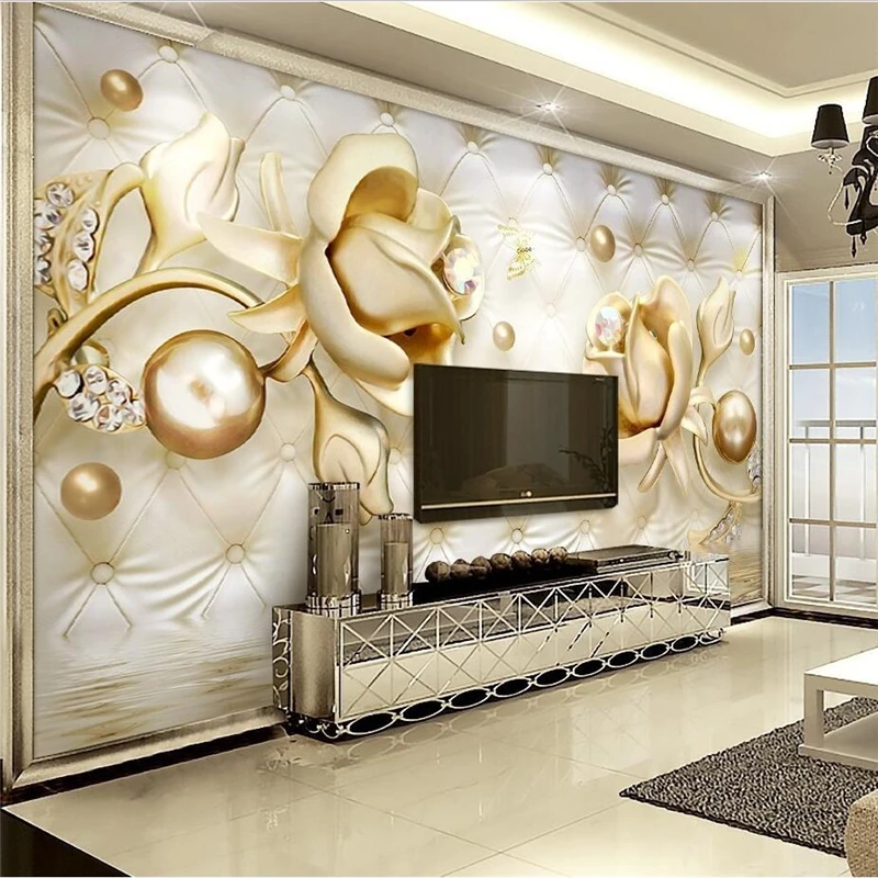 

beibehang Custom wallpaper fresco 3d luxury gold roses ball jewelry TV background wall living room papel de parede 3d wallpaper