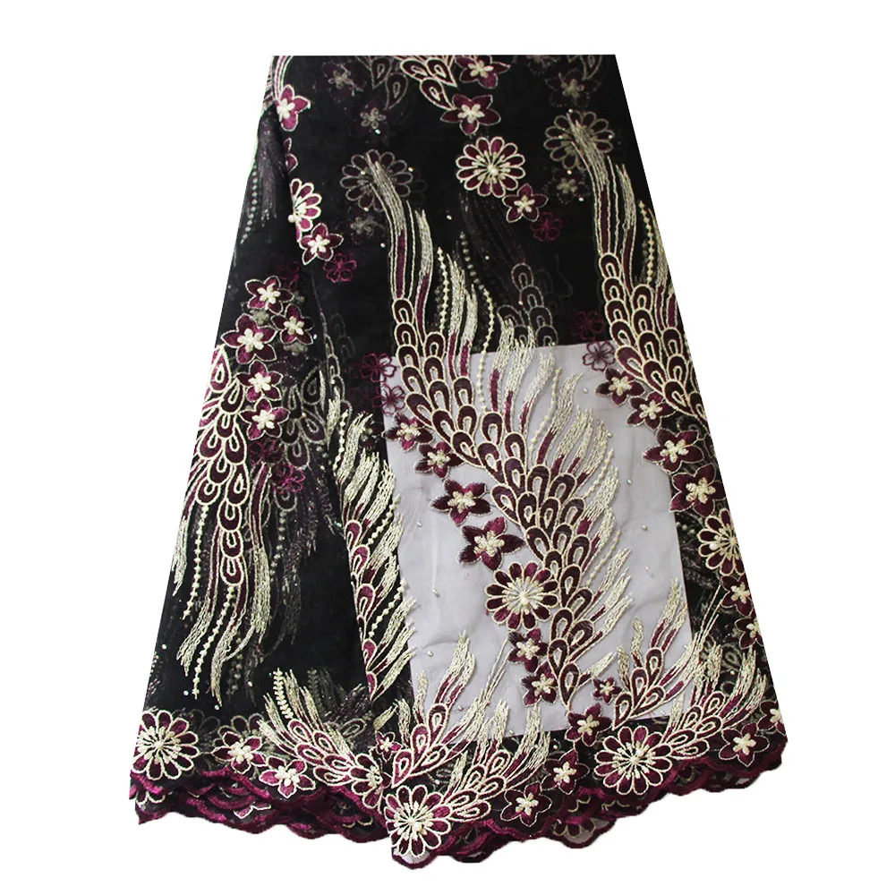 

Ourwin Nigerian Purple Lace Fabrics for Wedding 2018 Latest Tulle Lace Fushia Pink Flower African Fabric Lace for Sewing Dress