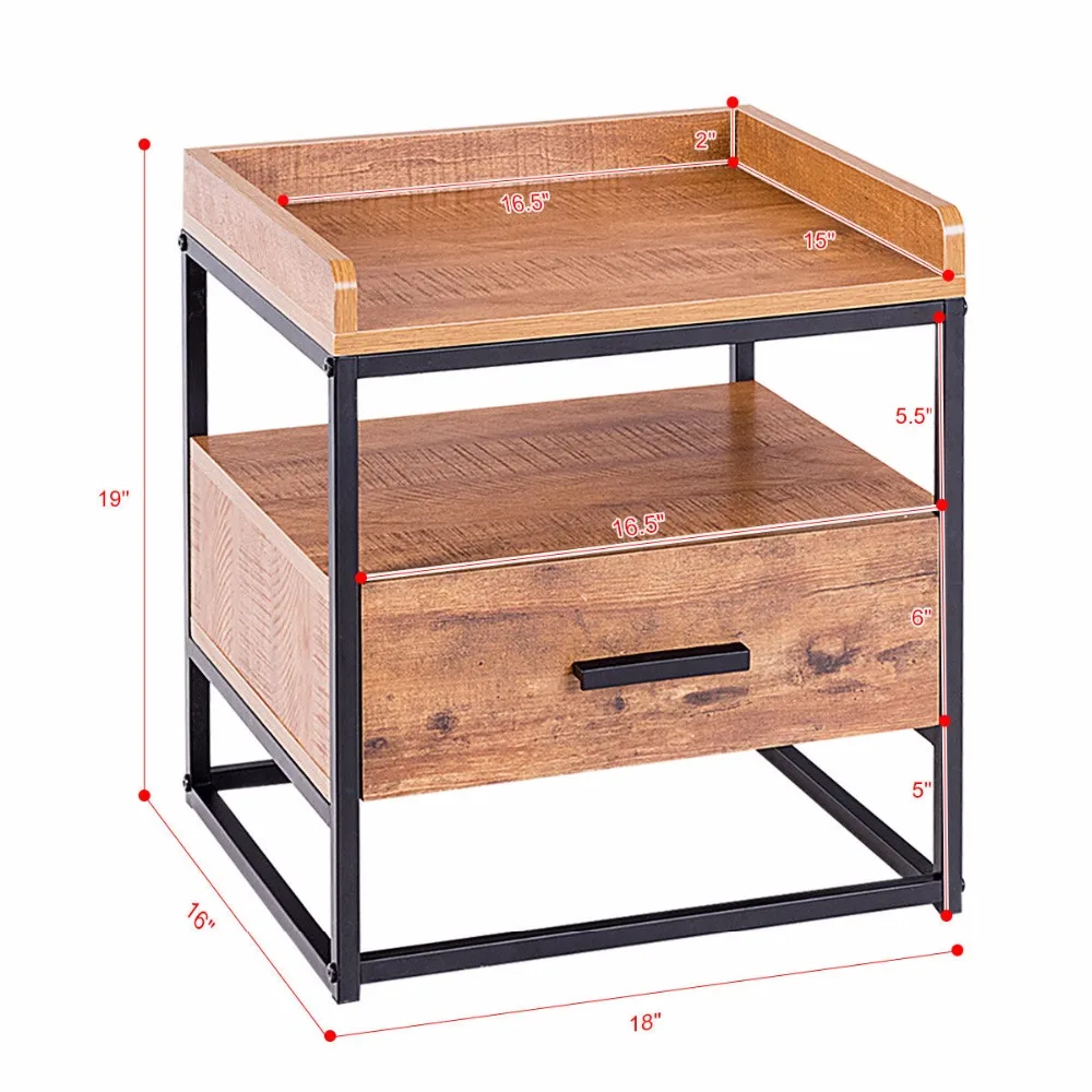 Giantex 2-Tiers End Side Sofa Table Metal Nightstand Storage Display Bedroom W/1 Drawer Home Furniture HW59332 Giantex 2-Tiers End Side Sofa Table Metal Nightstand Storage Display Bedroom W/1 Drawer Home Furniture HW59332