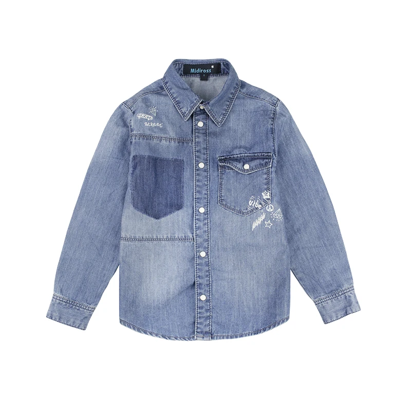 2Boys Denim Shirts Blouses Long Sleeve Kids Jeans Tops Letter Cartoon Printed Cowboy Outwear
