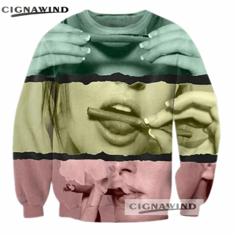 

New fashion Girl Smoking Weed sweatshirts men women tracksuit Hip hop pullover funny Print 3D sweatshirt crewneck streetwear