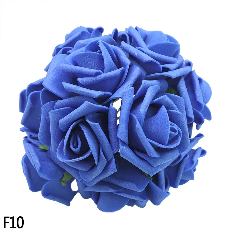 50 шт. 4 см искусственные из ПЭ пены цветы мини розы с зелеными листьями для свадебного украшения автомобиля DIY букет невесты декоративные поделки - Цвет: F10