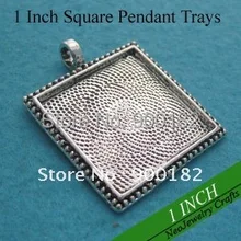 25 мм антикварный серебряный поднос подвески, настройки ободка, квадратные заготовки для подвесок, кабошон спинки