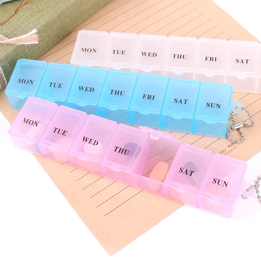 7 Days Pill Case Medicine Storage Tablet Pill Box With Clip Lids Medicine Organizer Pill Case Splitters Storage Dispenser