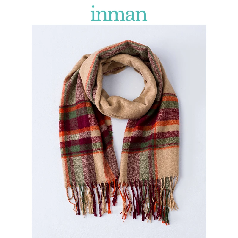 

INMAN Winter Autumn All Matched Tassel Decoration Plaid Retro Style Scarf