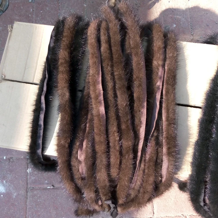 Полоски с мехом норкового хвоста коричневого цвета/Настоящая Обрезка меха для