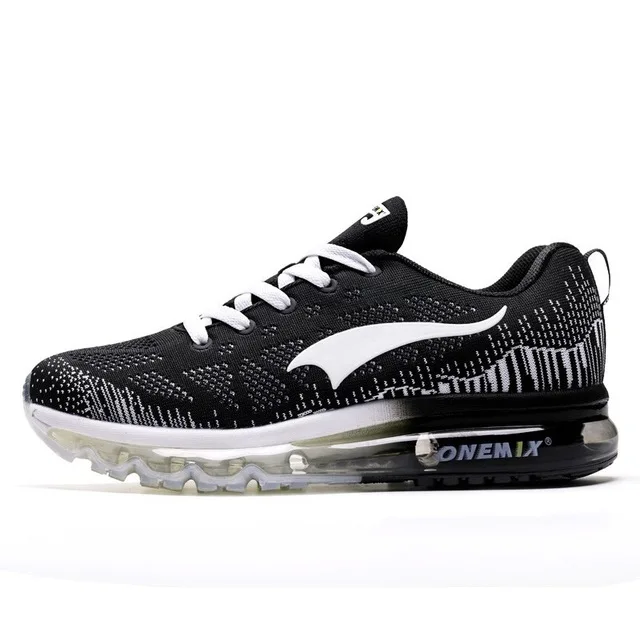 Onemix/Мужская и женская спортивная обувь для бега, мужские кроссовки, дышащая сетка, уличная спортивная обувь, светильник, мужская обувь, европейские размеры 36-46 - Цвет: BlackWhite