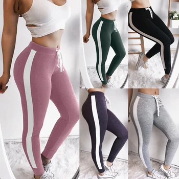 

Women Fitness Workout Leggings Running Gym Stretch Side Stripe Sports Pencil Pants Trousers