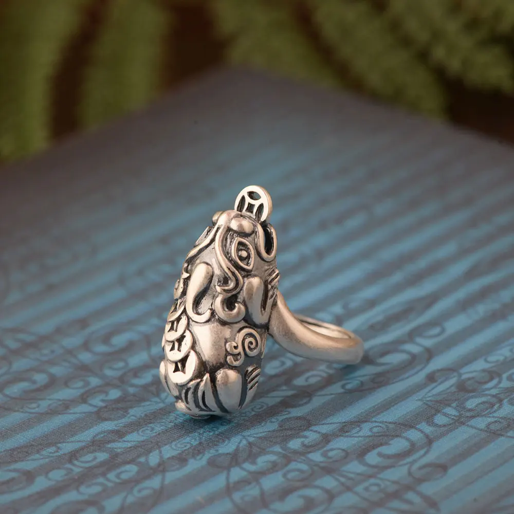 FNJ 925 Серебряное кольцо Pixiu модное оригинальное S925 Стерлинговое Тайское Серебро Кольца для женщин и мужчин ювелирные изделия регулируемый размер