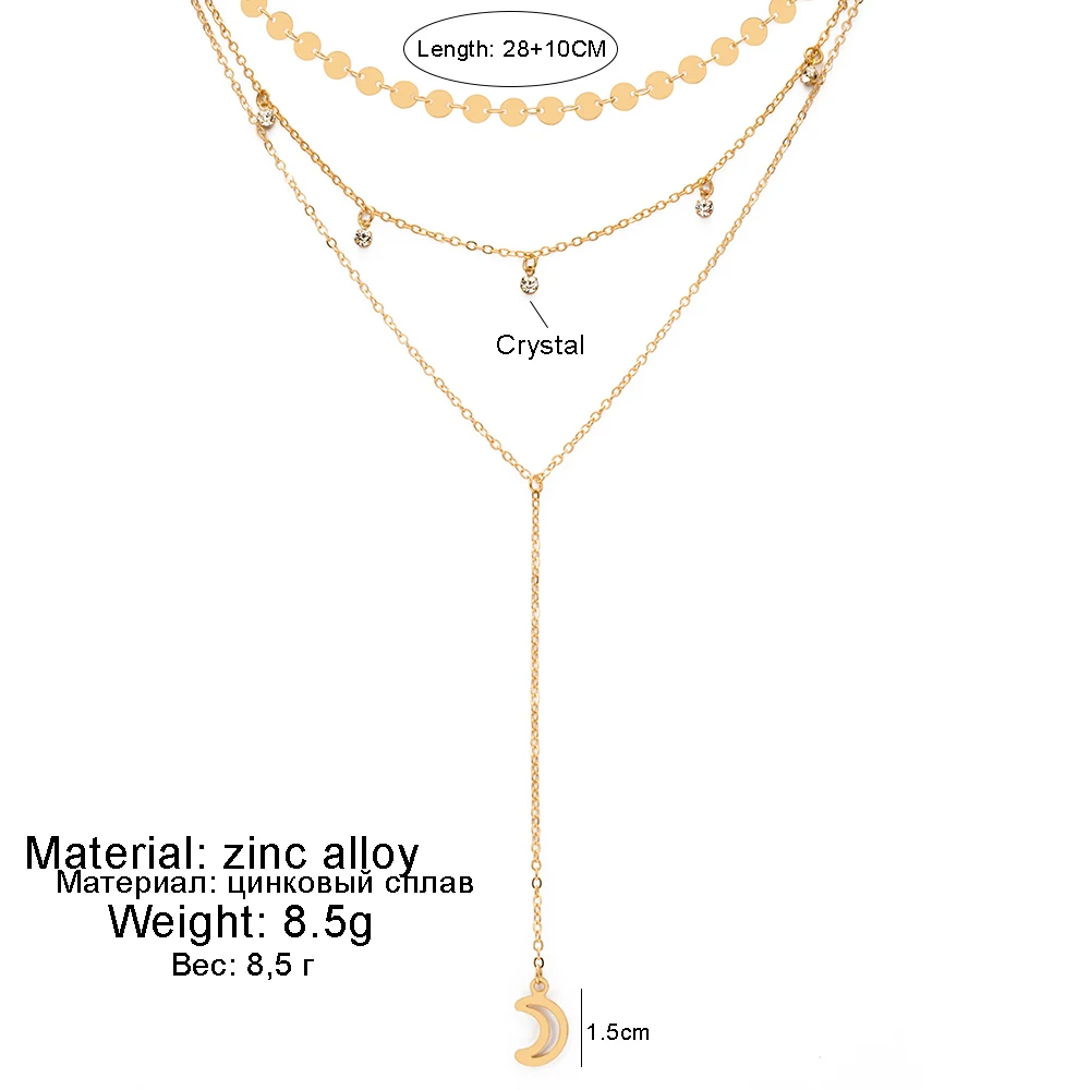 Vienkim Новое богемное многослойное колье цепочка из пластинок хрустальный кулон с полумесяцем Многослойные Этнические женские подарочные украшения