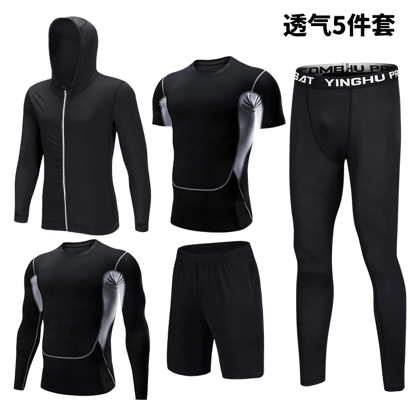 

Large Size Five piece Fitness Suit Men's Hooded Sweater Basketball Running Training Vest Sports Suit