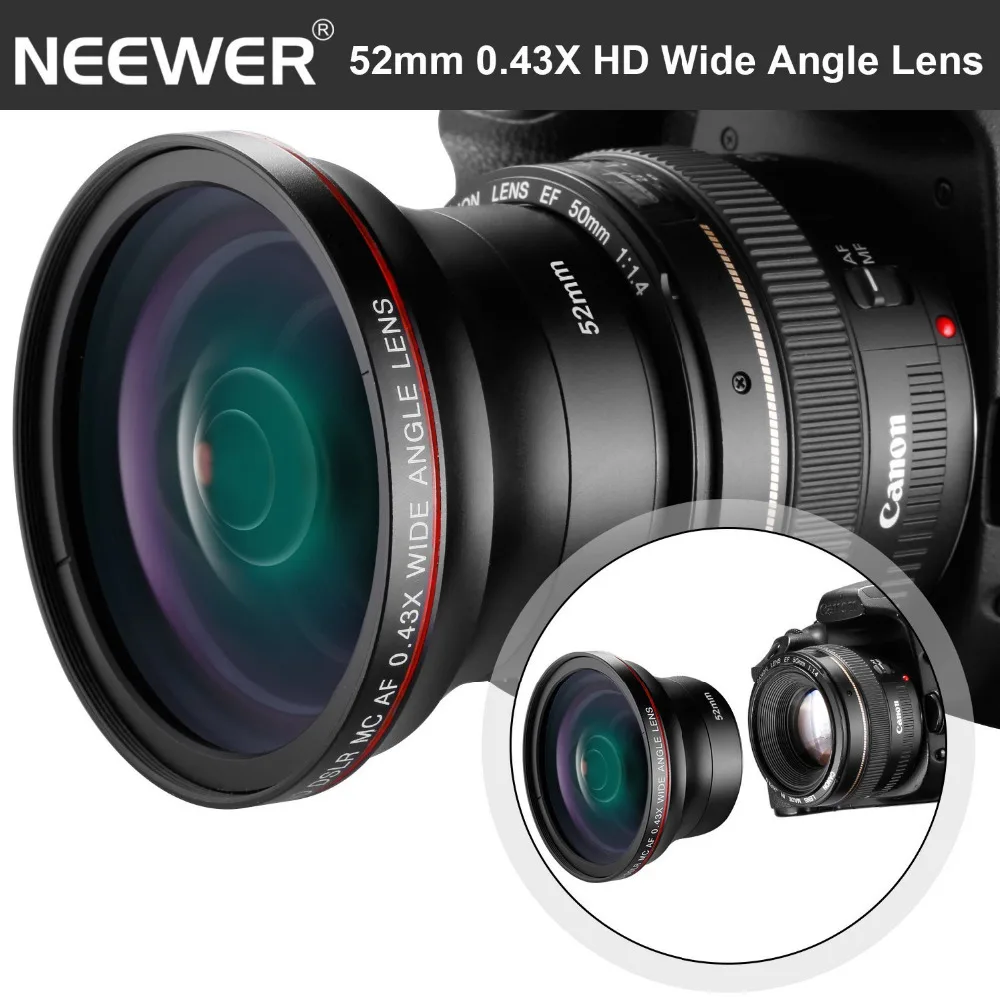Neewer 52MM 0.43X HD Wide Angle Lens Macro Close-Up Portion Lens No Distortion Digital High Definition for Nikon DSLR Camera
