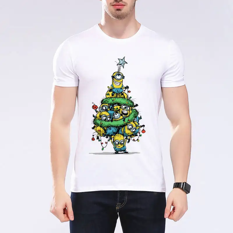 Hot Sales New Arrivals Minions Christmas Tree Party Cartoon T shirts Funny Anime Print Men Top Summer Hipster Men
