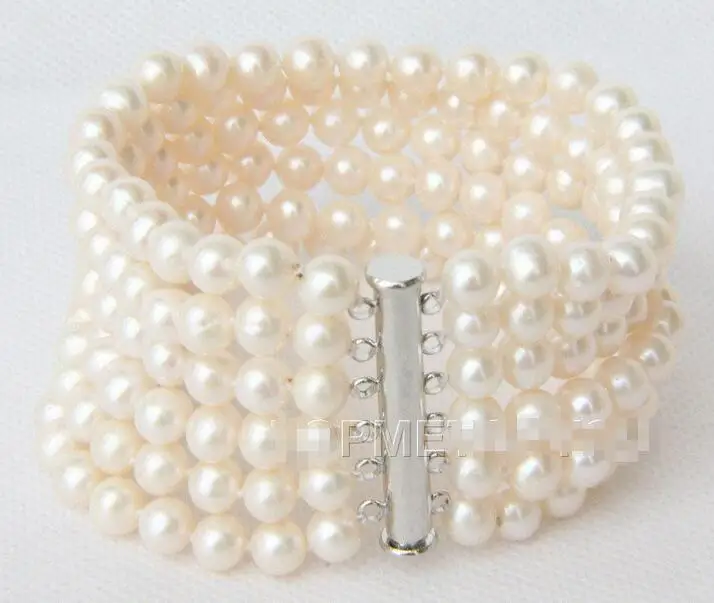 

Wholesale price 16new ^^^^6rows Natural 7mm white freshwater pearls bracelet E2048