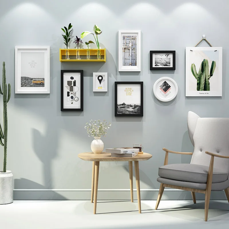 

INKANEAR Modern Cactus Painting Photo Frame Set with Shelf Solid Wood Wedding Party Home Decor Wall Decoration Board HF9815