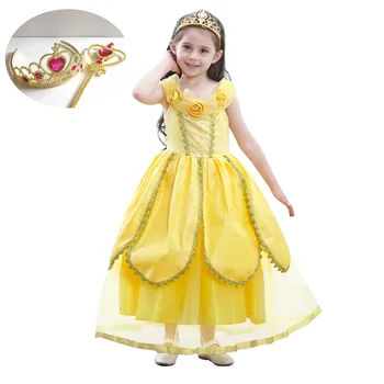

Girls Princess Belle Dress up Costume Kids Yellow Party Dress Children Girl Carnival Christmas Birthday Party Ball Gown