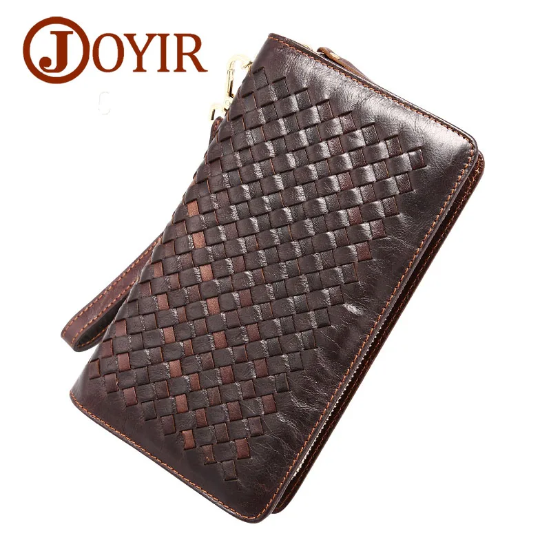 

JOYIR Hot fashion men's genuine leather wallet clutch purse travel long wallets bag wholesale knitting style men wallets 9363