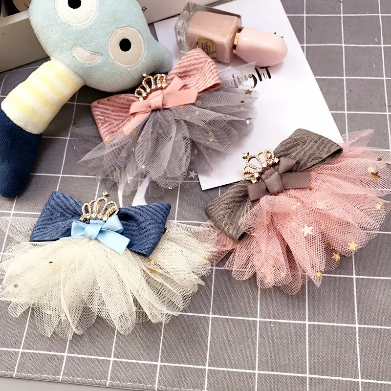 

Cute Lace Flower Crystal Crown Hair Accessories Bandanas Princess Hair Clips For Girls Hairpin Bow Hairgrips Side Bangs Clip