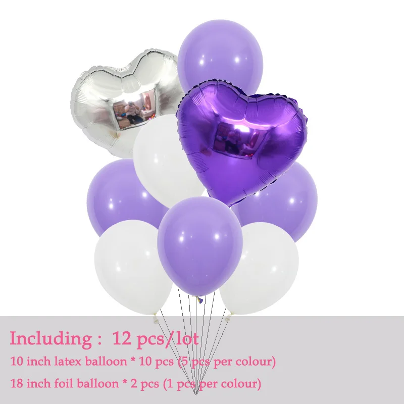 12 шт./лот, латексные воздушные шары, звезды, сердце, фольгированные воздушные шары, золотые, черные, розовые, Тиффани, вечерние шары, для детей, на день рождения, для свадебной вечеринки, украшения - Цвет: White   Purple