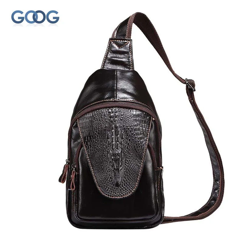 

The new first layer of cowhide resistant men's chest bras leisure vertical square square leather crocodile pattern messenger bag