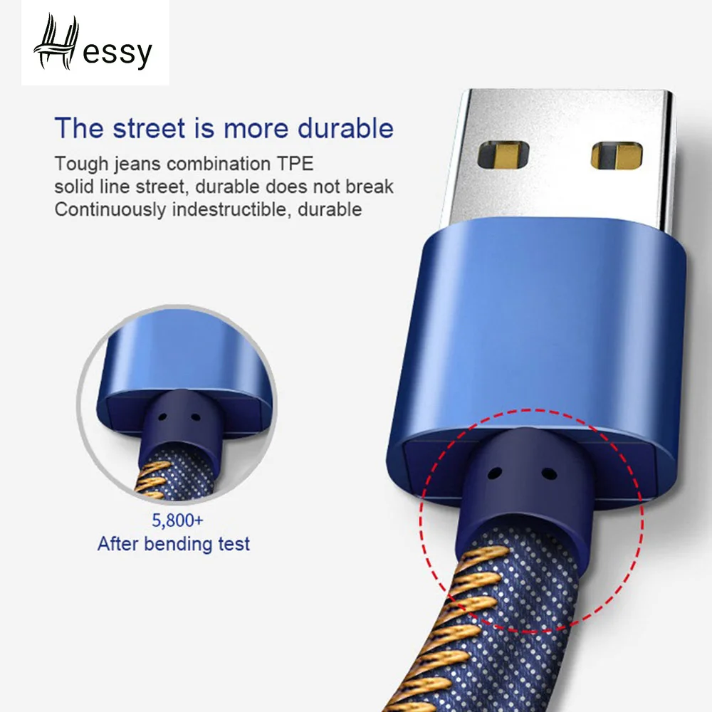 

Hessy Cowboy Braided Micro USB Charger Gold-plated Plug Fast Charge Adapter Data USB Cable for Iphone 6 7 8 Plus X for HuaweiP30
