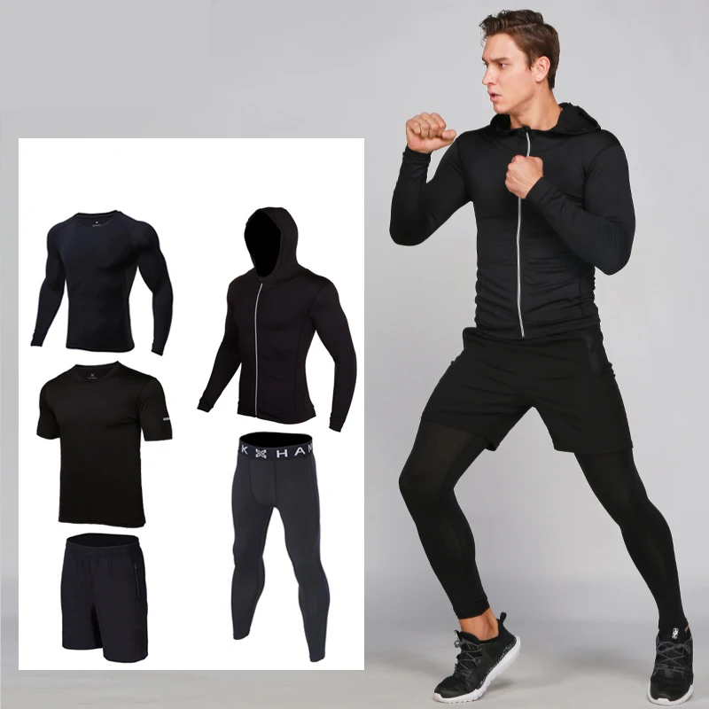

Fanceey 5pcs Sportswear Man Set Men Tracksuit Sports Suit Fitness Compression Underwear Thermal Clothing for Men Gym Sport Wear