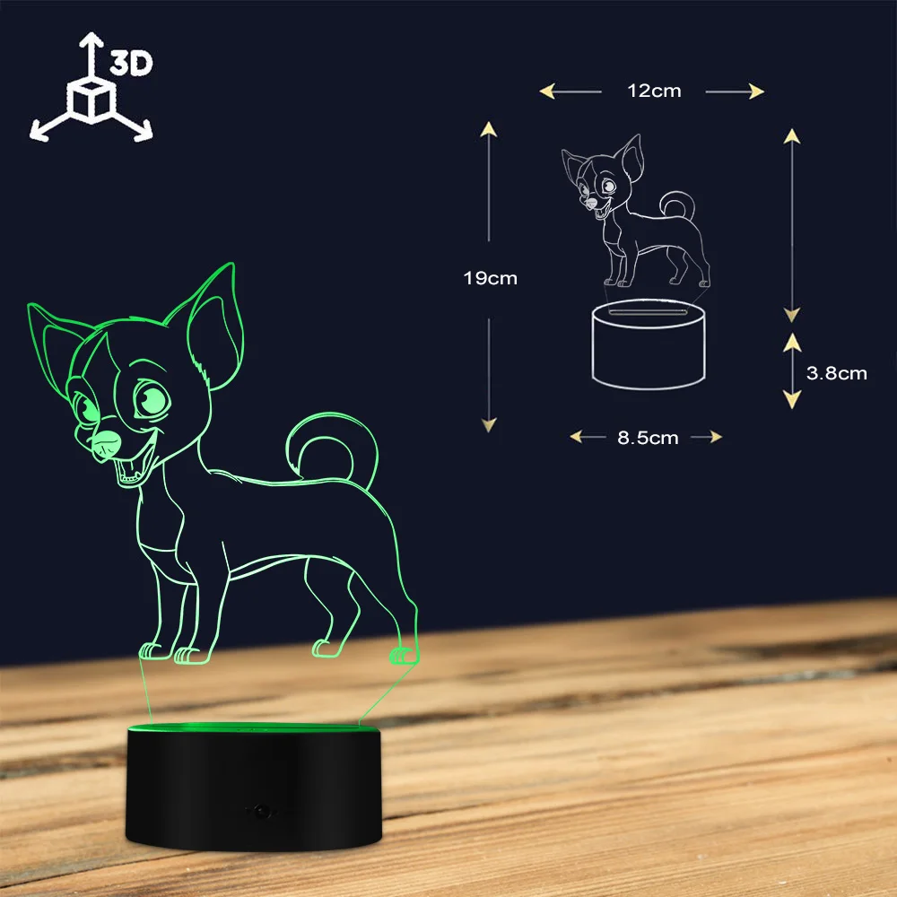 Чихуахуа собака 3D оптический иллюзионный светильник USB современный ночник милые животные светящийся светодиодный светильник домашний декор настольная лампа настроение светильник ing