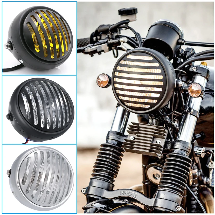 Retro Headlight Motorcycle Fork Mounting Light Chrome Grill Cover Mask