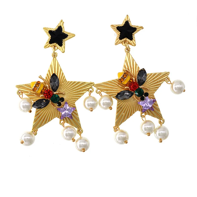 Five-pointed star love heart temperament pearl earrings for women