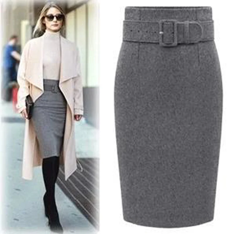 Plus Size 3XL Formal Office Work Wear Skirt 2016 Autumn Winter Midi
