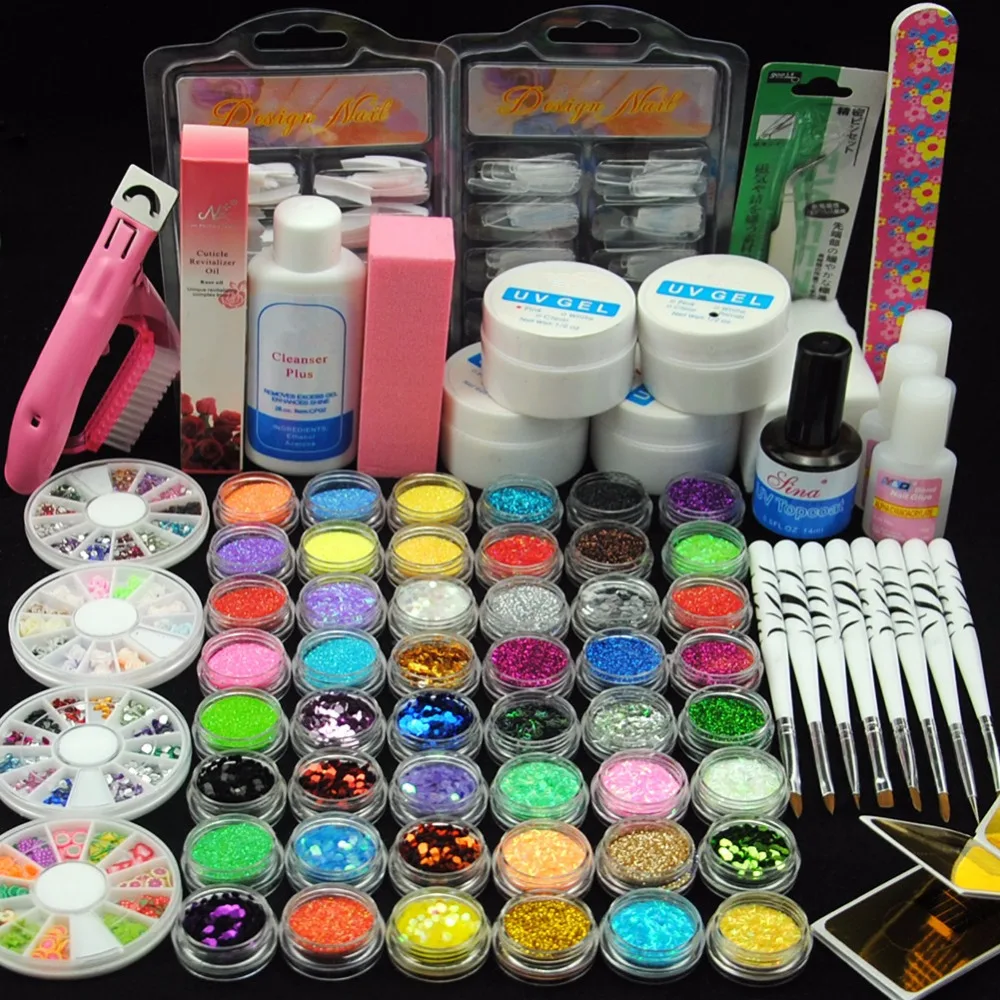 

COSCELIA UV Gel Acrylic Powder Nail Kit Glitter False Nails Files Nail Brushes UV gel primer Top Gel Nail Tool Kit