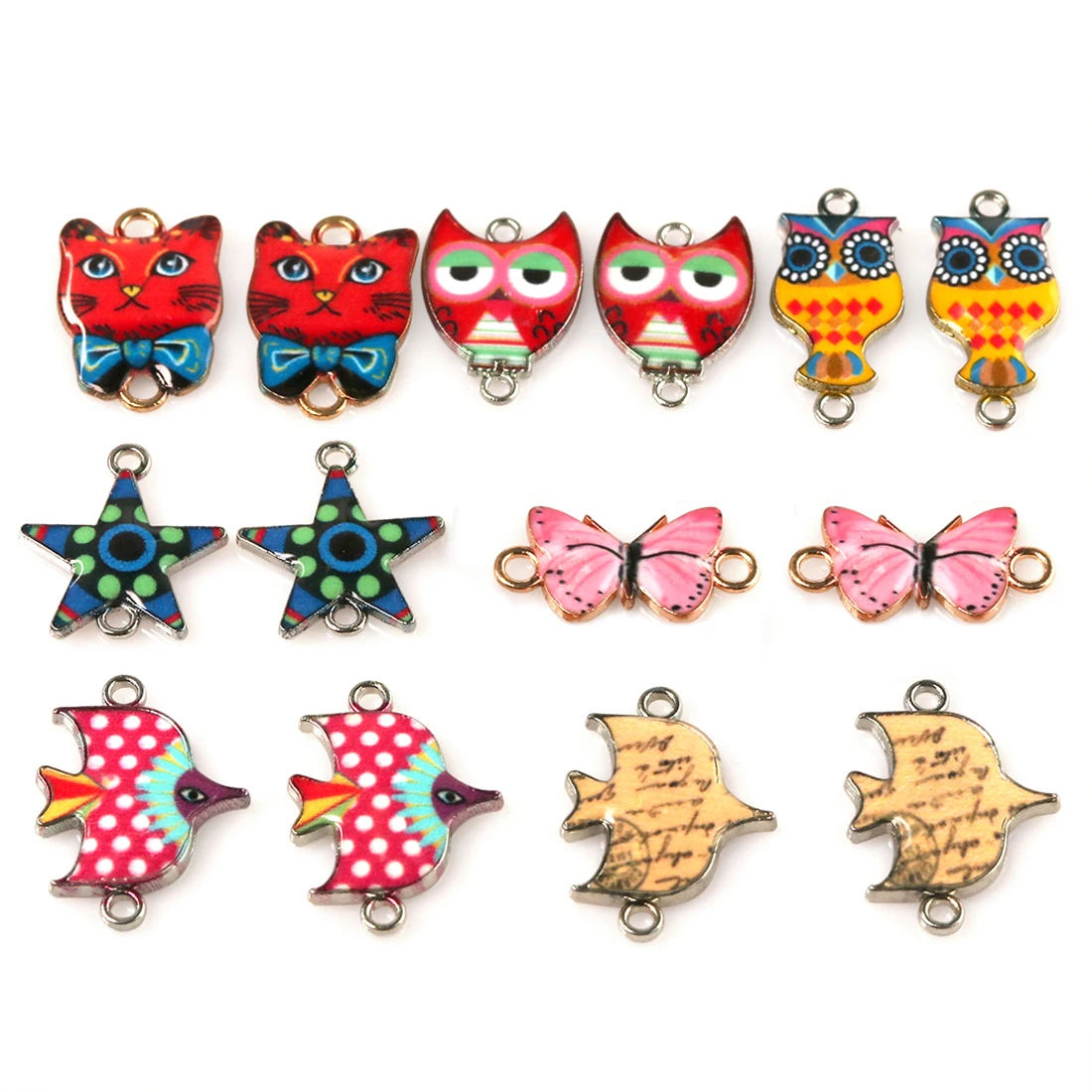 

20pcs/lot Alloy Enamel Cartoon Owl Heart Drip Necklace Pendants DIY Bracelet Earrings Women Accessories