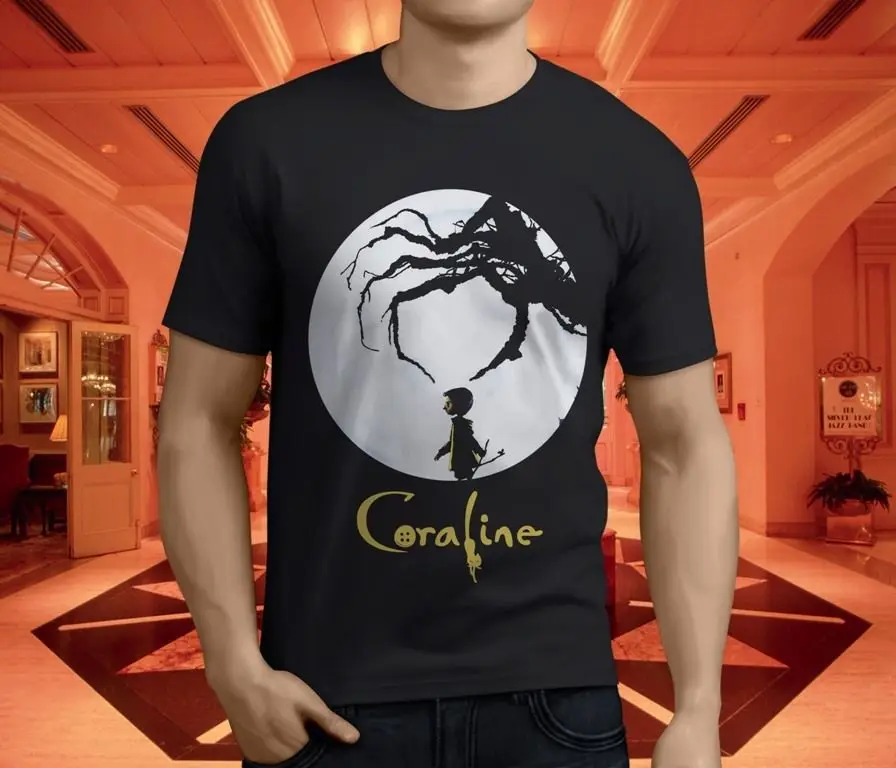 

New Popular coraline Men's Black T-Shirt Size S-3XL