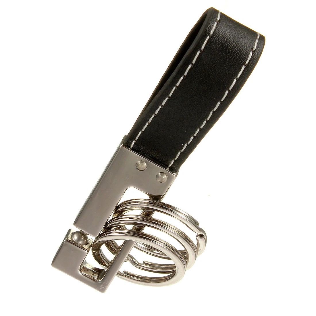 

Genuine Leather Belt 3 Loop Strap Quick Release keyring Keychain Key Fob ring Black + Silver