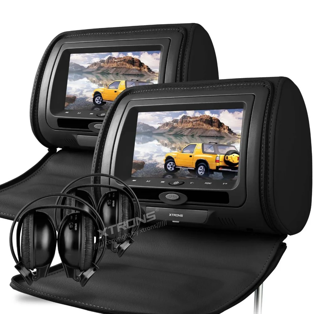 XTRONS Black Monitors 7" Digital Screen zipper Car Headrest DVD Player USB FM Game Disc Remote