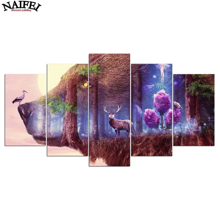 

5d diy Diamond embroidery deer In The Forest 5pcs Multi-picture diamond painting Cross Stitch abstract wolf Rhinestone crafts