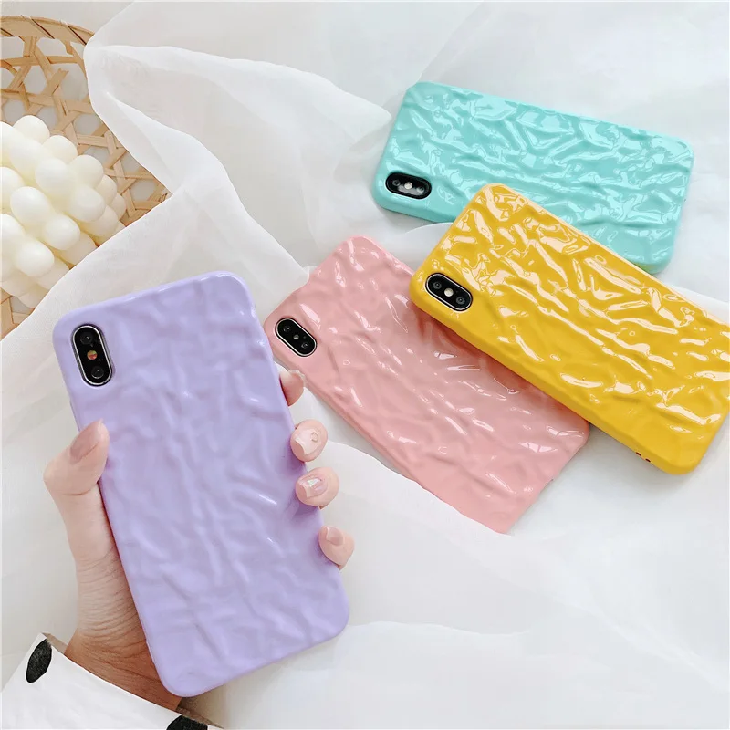 

Candy Color Soft Silicone Colorful Case For iPhone X XR XS Max Back Cover Untra Thin Fold Pattern Cover For iPhone 6 6S 7 8 Plus