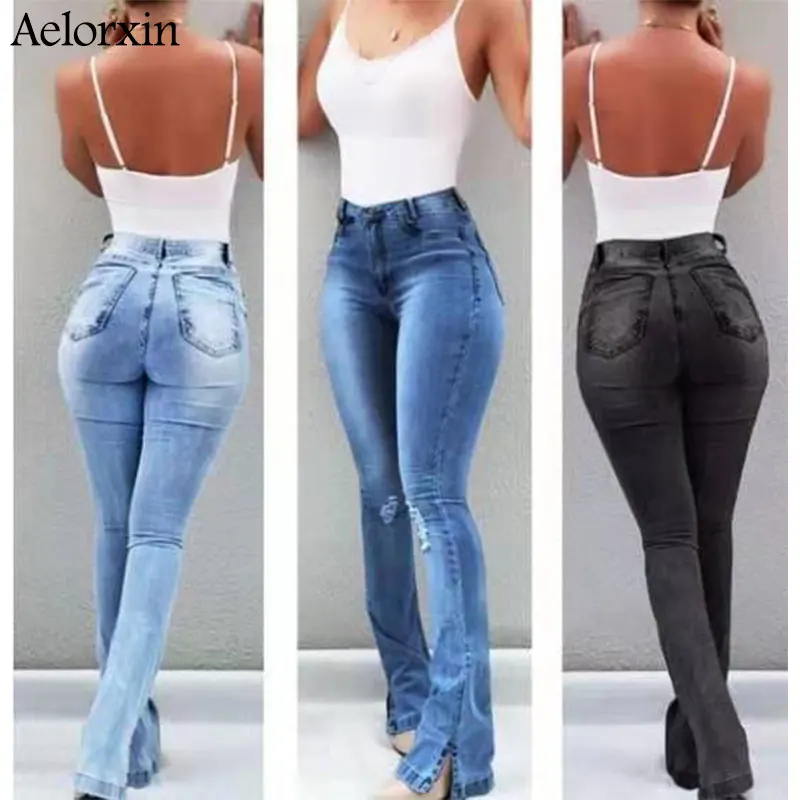 jeans woman new Retro wash elastic hips South American style wide leg flare plus size women jeans
