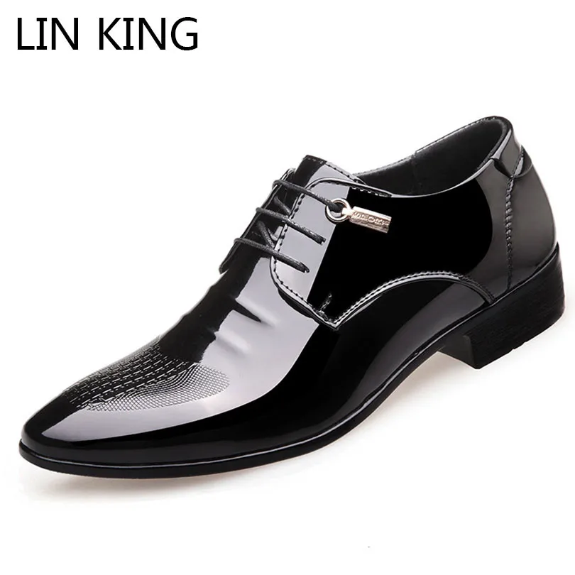 

LIN KING New Spring Autumn Men Dress Shoes Big Size Man Leather Casual Shoes Lace Up Pointed Toe Formal Shoes Male Oxfords Shoes