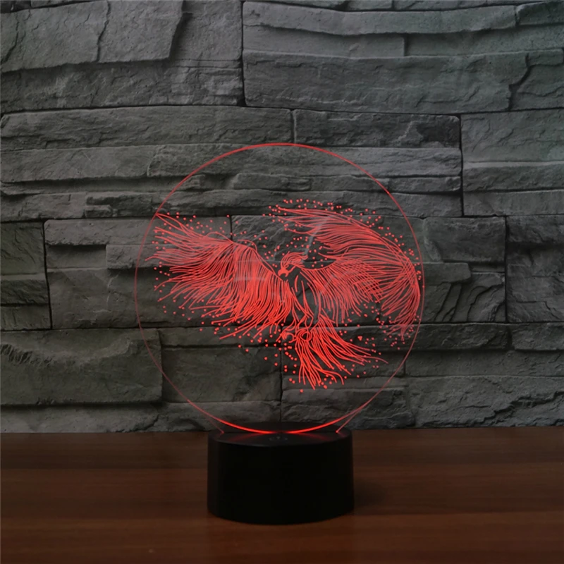7 цветная круглая форма Arylic 3D Иллюзия огонь phenix красная птица USB 3D светодиодный ночной Светильник для светодиодный для спальни отличная идея подарка друзья